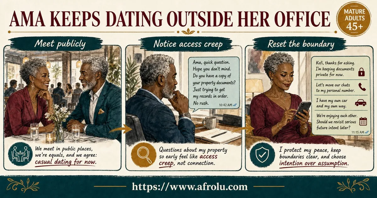 Illustrated dating scenario for Casual Dating With Career and Privacy Boundaries: The message sent to the office