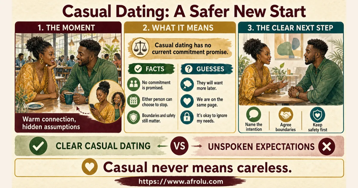 Illustrated dating scenario for Start Weekend Casual Dating Again with Clear Safety: Casual still confirms plans