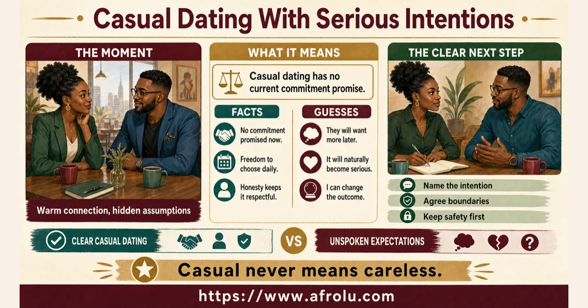 Illustrated dating scenario for Date Casually Again While Building a Serious Future and Career: Future intent does not create present structure