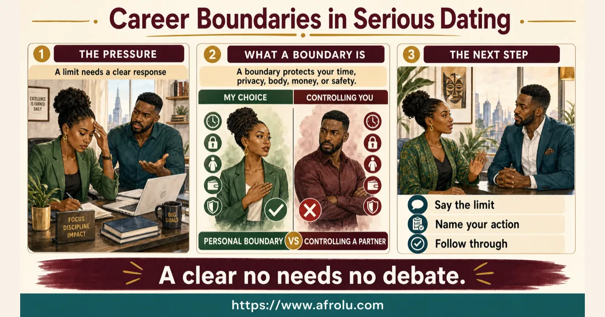 Illustrated dating scenario for Protect Career and Privacy in Serious Diaspora Dating: Career detail can remain private