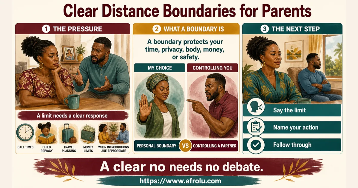 Illustrated dating scenario for Set Clear Long-Distance Dating Boundaries as a Parent: Privacy is a boundary; surveillance is control