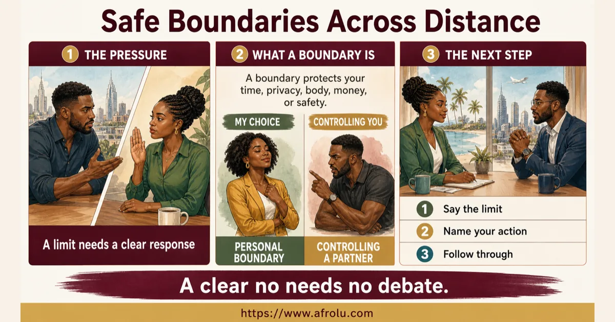 Illustrated dating scenario for Set Safe Long-Distance Dating Boundaries as a Professional: A broad window is enough