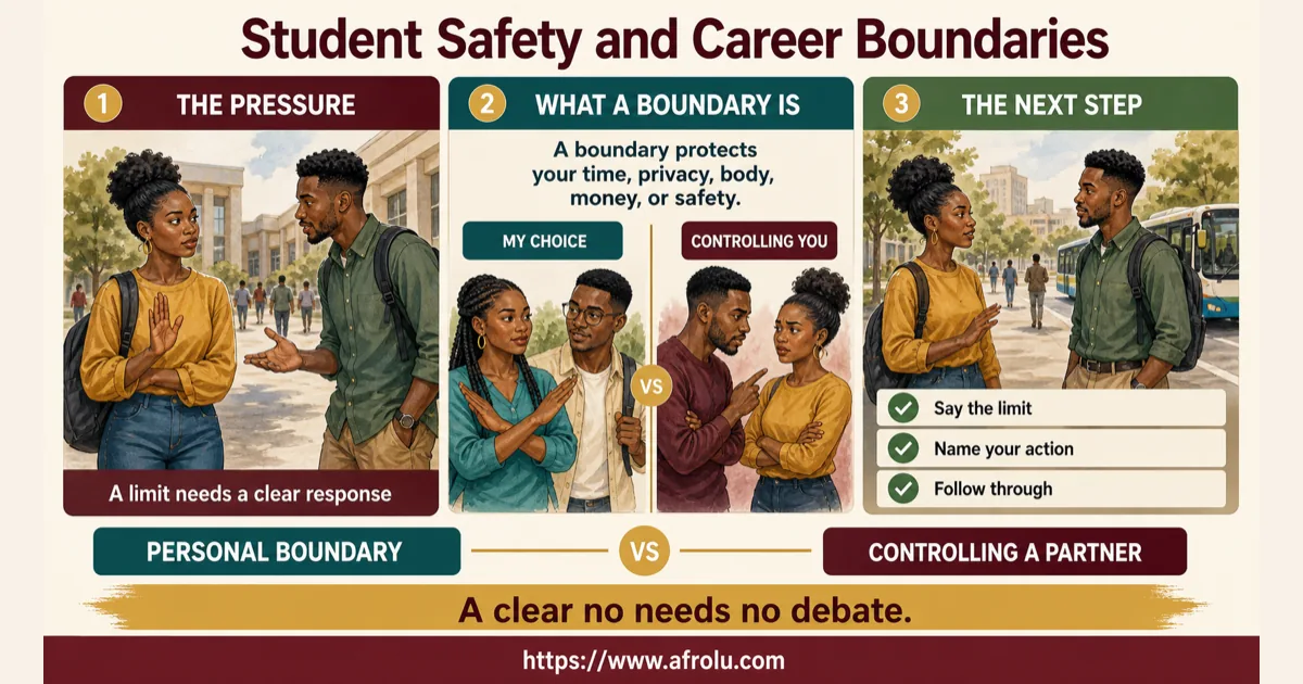 Illustrated dating scenario for Protect Study, Safety and Career Boundaries While Dating: Replies are demanded during study.