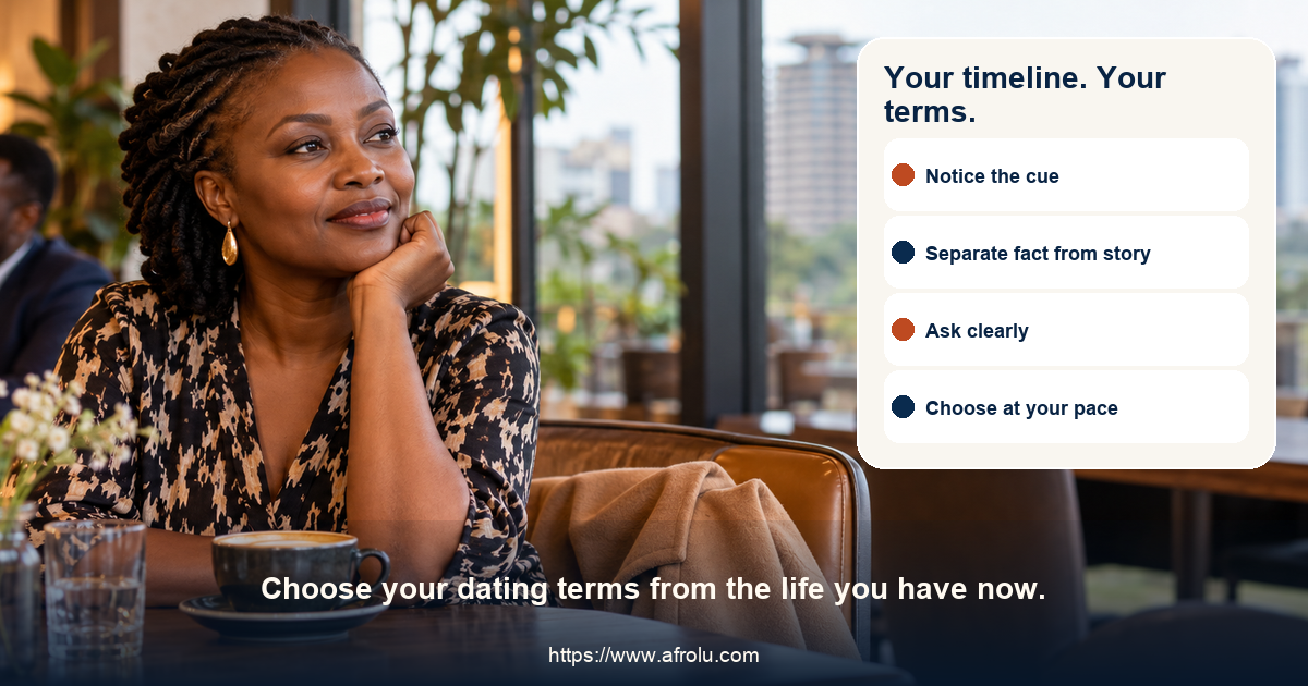 Adult Black Kenyan woman considering her dating choices in a calm city cafe