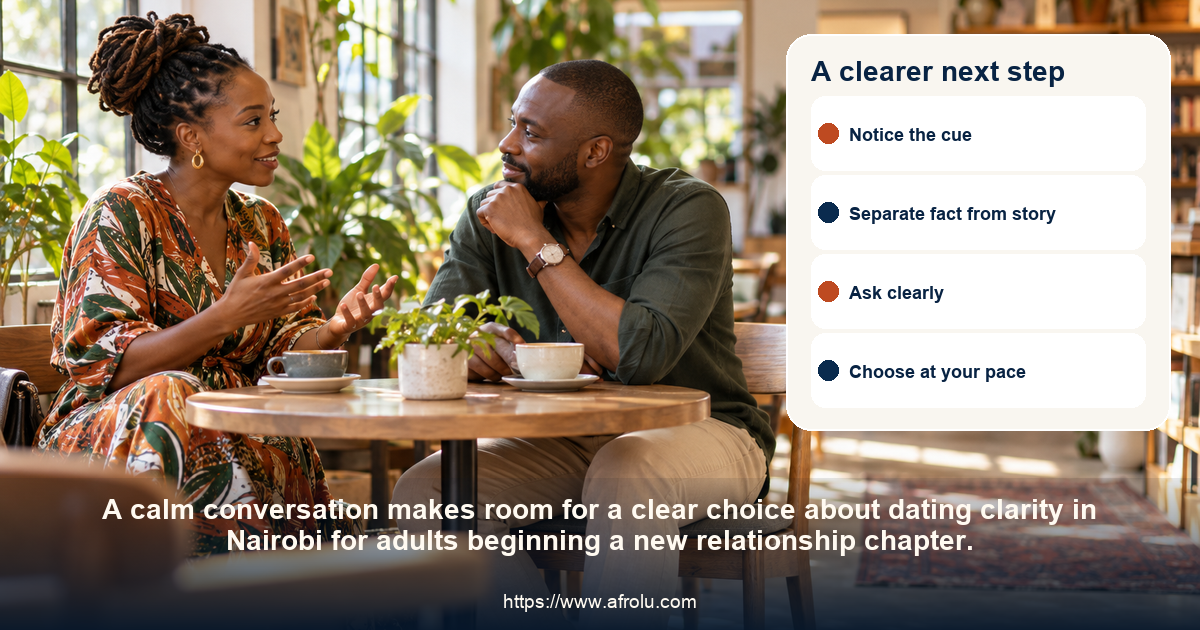 Two adults share a respectful conversation about dating clarity in Nairobi for adults beginning a new relationship chapter.
