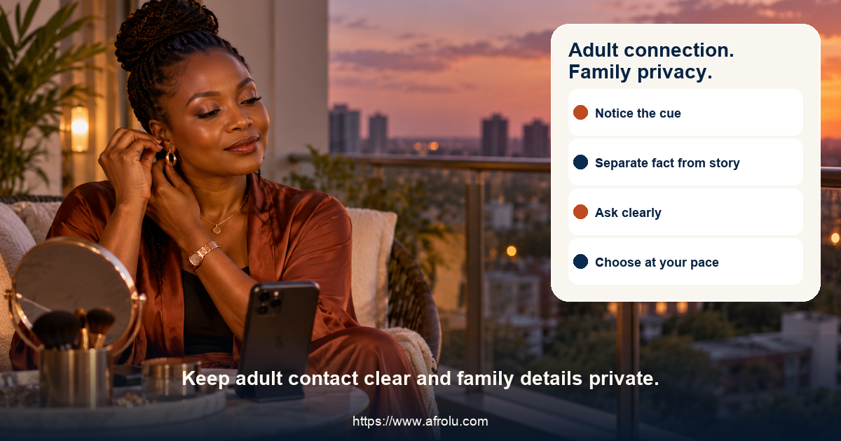 Adult Black Kenyan parent planning a calm remote date in a private adult setting