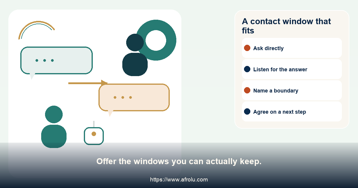 A visual contact plan that fits adult work, caregiving, rest and remote dating
