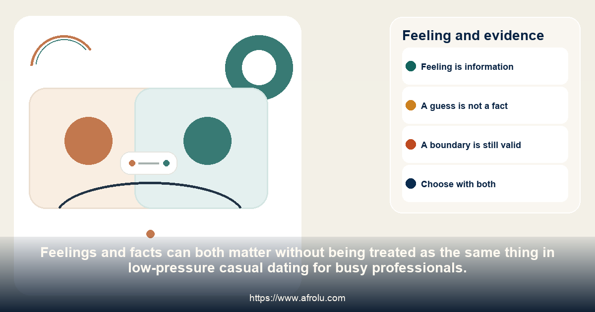 A side-by-side comparison distinguishes an anxious feeling from observable facts about low-pressure casual dating for busy professionals.