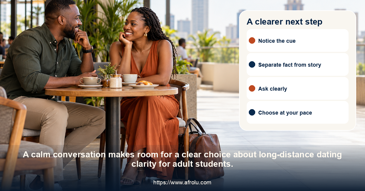Two adults share a respectful conversation about long-distance dating clarity for adult students.