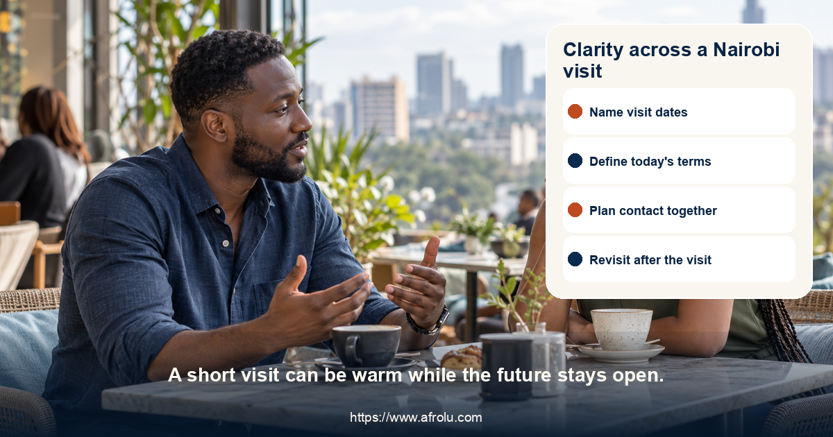 Clarity across a Nairobi visit. A short visit can be warm while the future stays open.