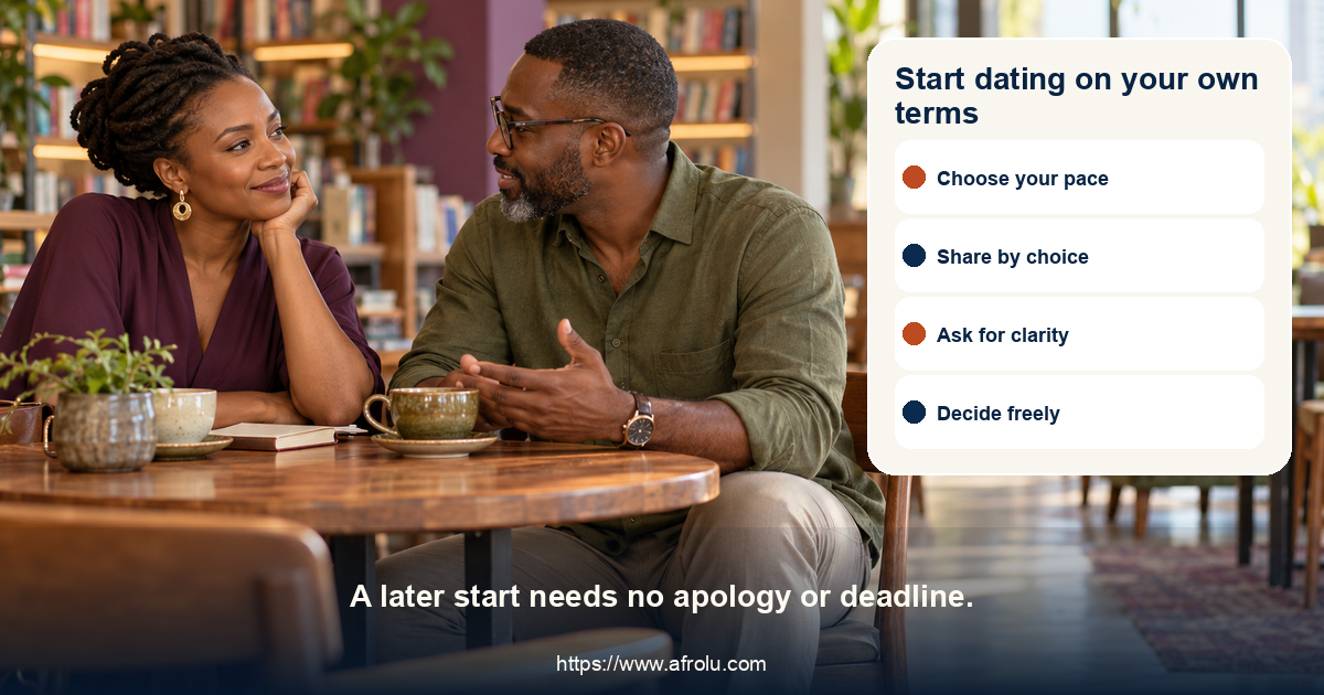 Start dating on your own terms. A later start needs no apology or deadline.