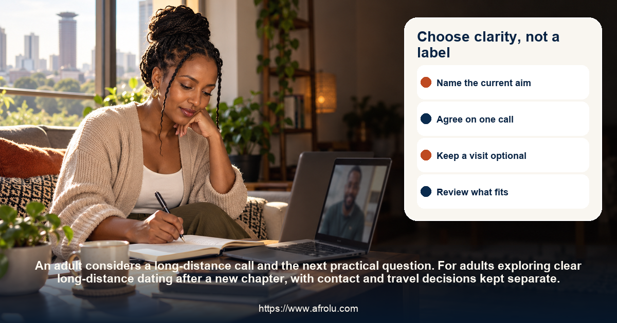 Choose clarity, not a label: clear long-distance dating after a new chapter, with contact and travel decisions kept separate.