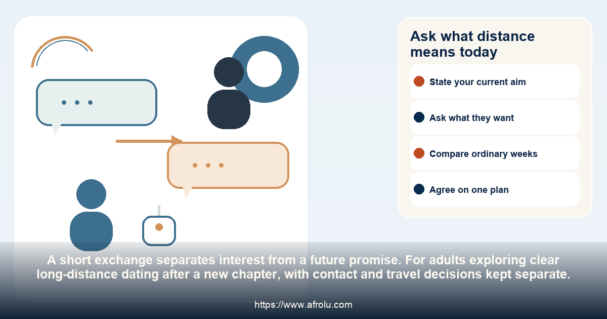 Ask what distance means today: clear long-distance dating after a new chapter, with contact and travel decisions kept separate.