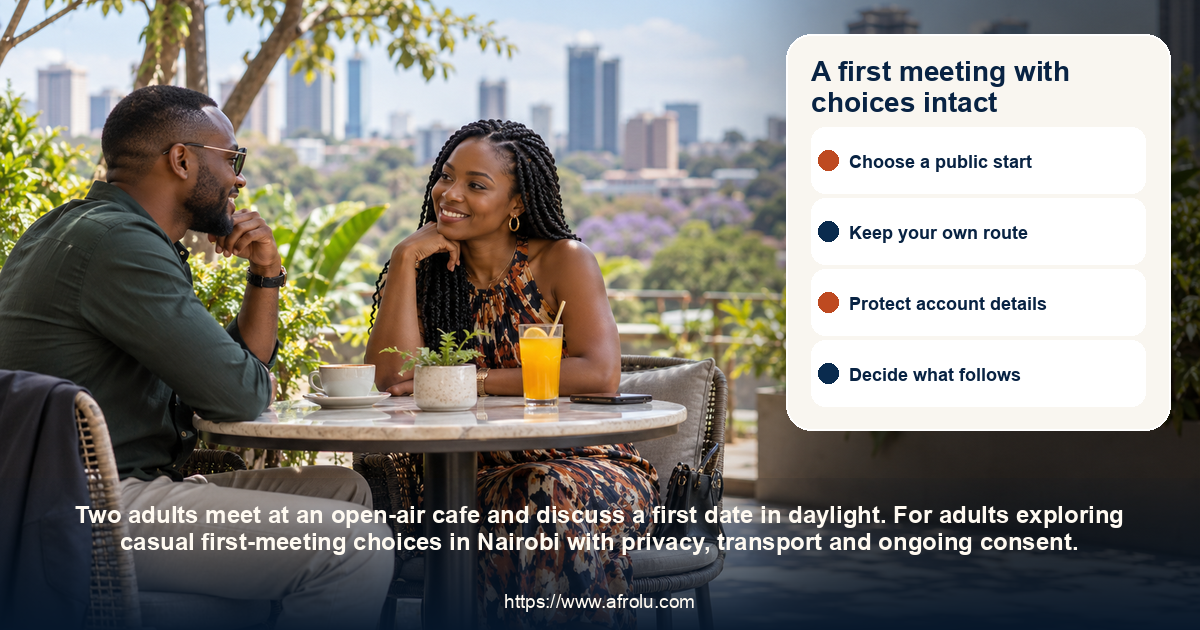 A first meeting with choices intact: casual first-meeting choices in Nairobi with privacy, transport and ongoing consent.