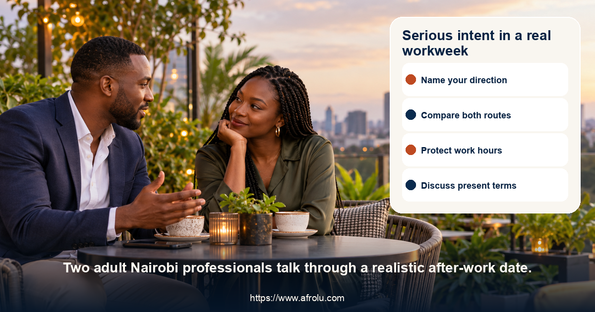 Serious intent in a real workweek: serious dating in Nairobi with clear intent, realistic workweek capacity and mutually workable local plans.