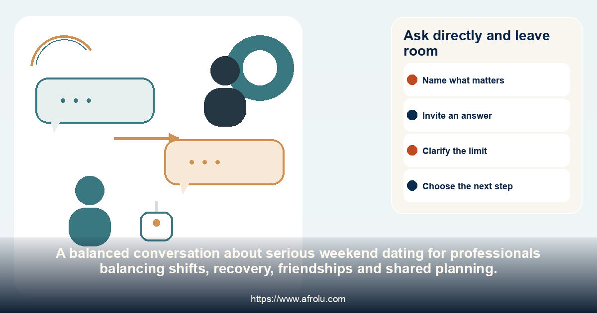 Ask directly and leave room: serious weekend dating for professionals balancing shifts, recovery, friendships and shared planning.