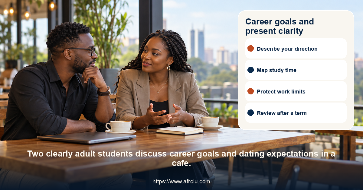 Career goals and present clarity: dating clarity for adult students balancing career plans, coursework, paid work and changing timetables.