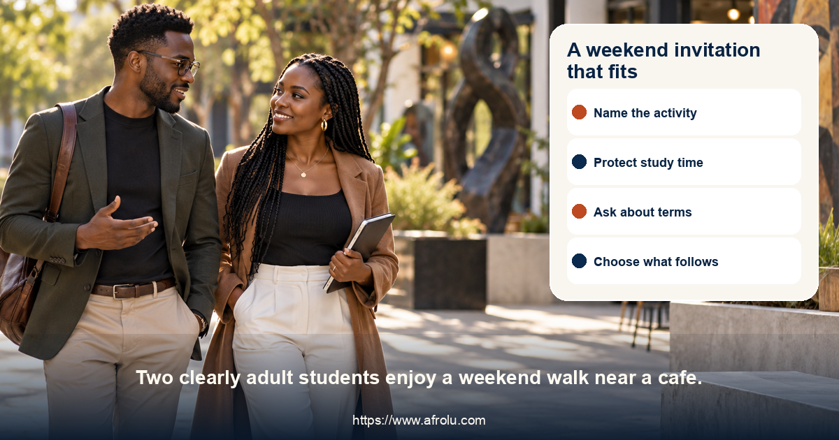 A weekend invitation that fits: weekend dating clarity for adult students coordinating classes, shifts, study blocks and personal time.