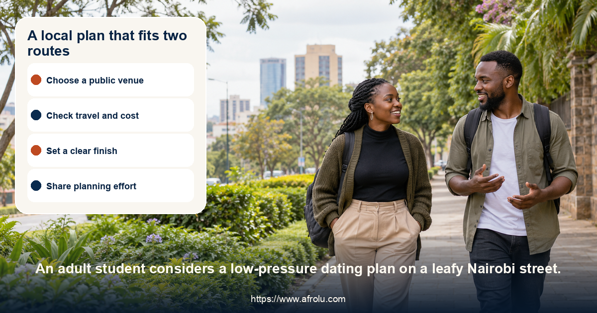 A local plan that fits two routes: low-pressure Nairobi dates for adult students coordinating local travel, study, work, budget and personal pace.