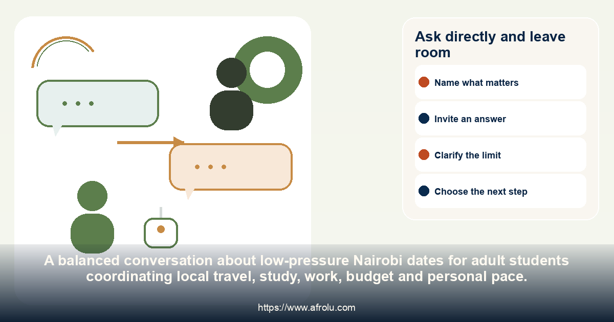 Ask directly and leave room: low-pressure Nairobi dates for adult students coordinating local travel, study, work, budget and personal pace.
