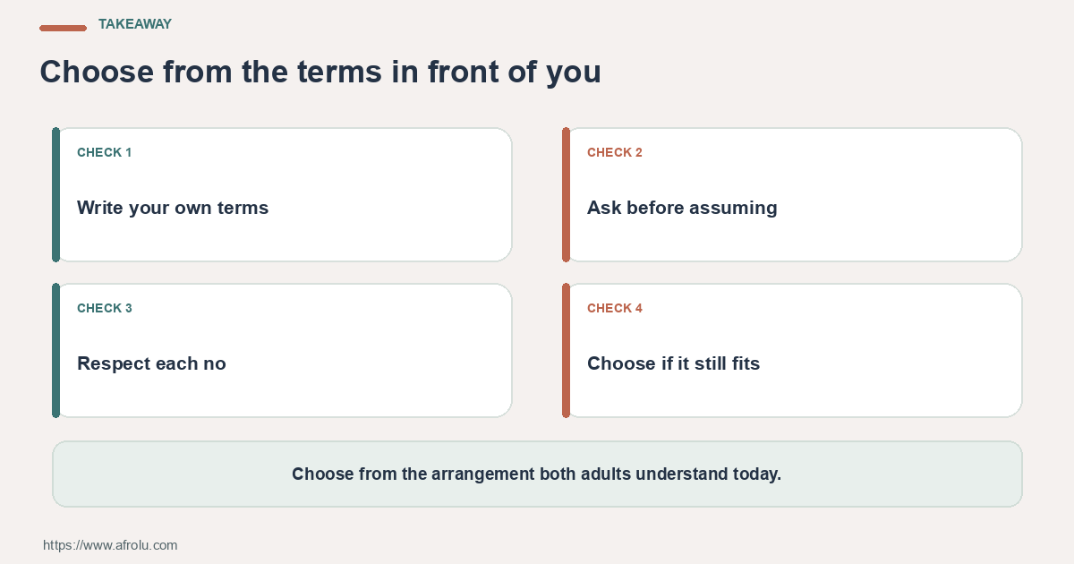 Takeaway for late comers low pressure casual: Write your own terms; Ask before assuming; Respect each no.