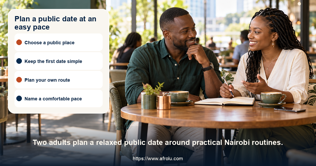 Adult daters discuss a specific plan in a public café for a guide about late comers low pressure nairobi.