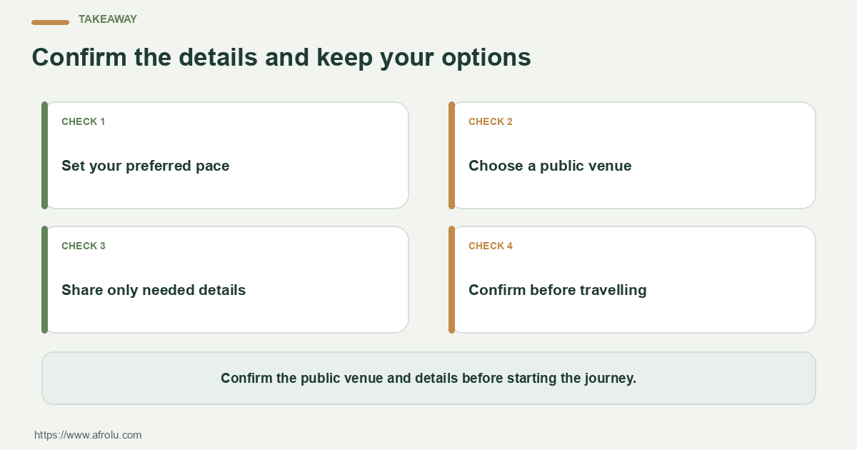 Takeaway for late comers low pressure nairobi: Set your preferred pace; Choose a public venue; Share only needed details.