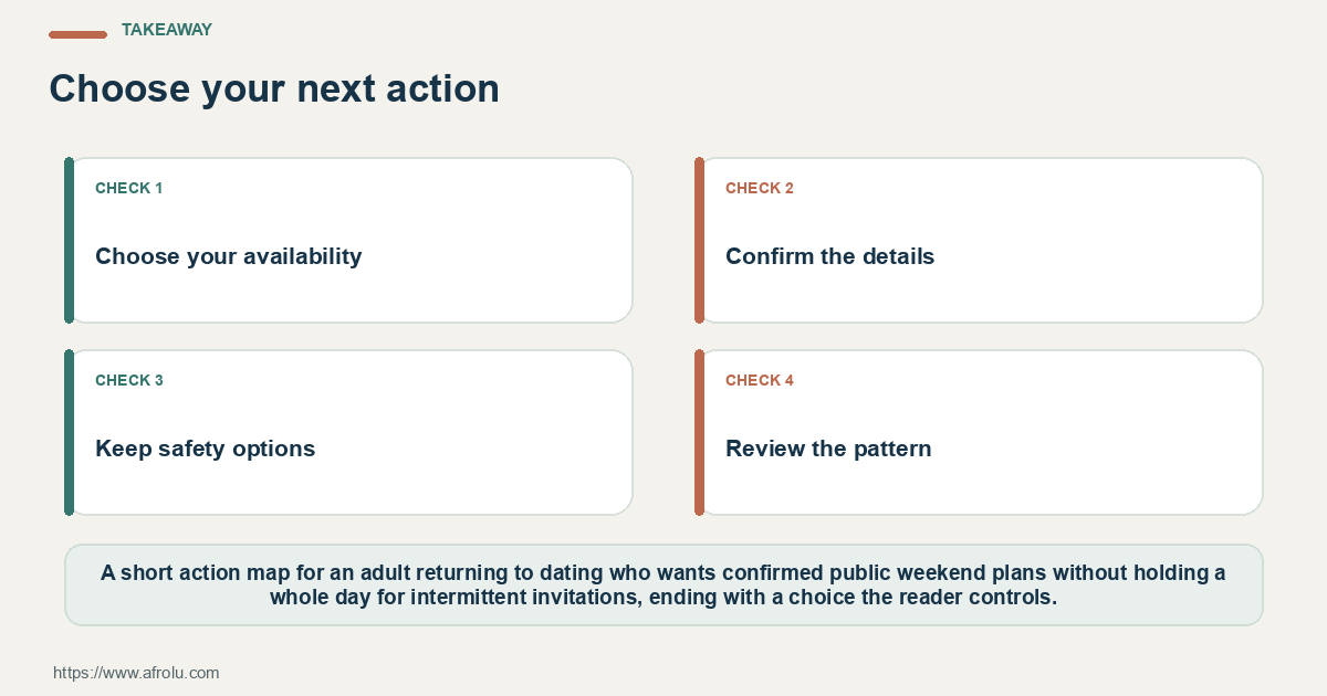 Four reader-controlled actions for a safer weekend plan when dating feels one-sided, ending with a personal choice.