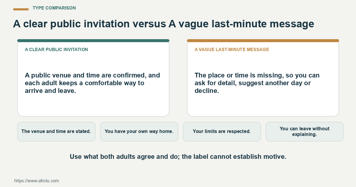 Comparison of a clear public invitation with a vague last-minute message using plans, updates and shared choices.