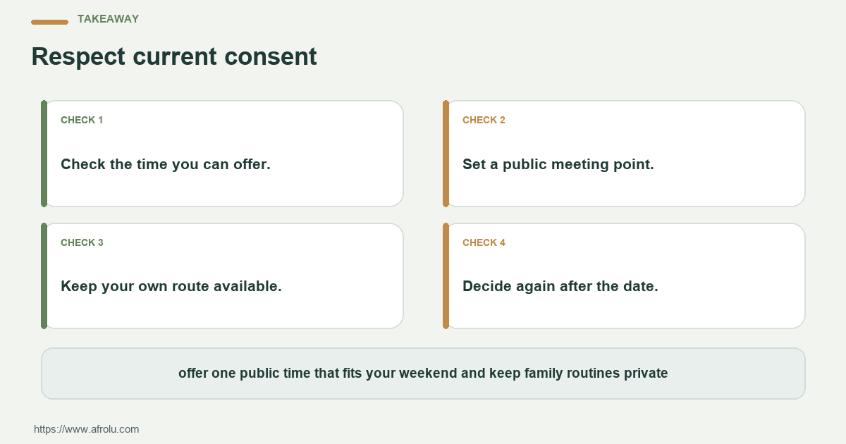 Four-step action plan for a clear, child-free weekend first date for a parent: name what you want, make one plan, keep your boundary and reassess.