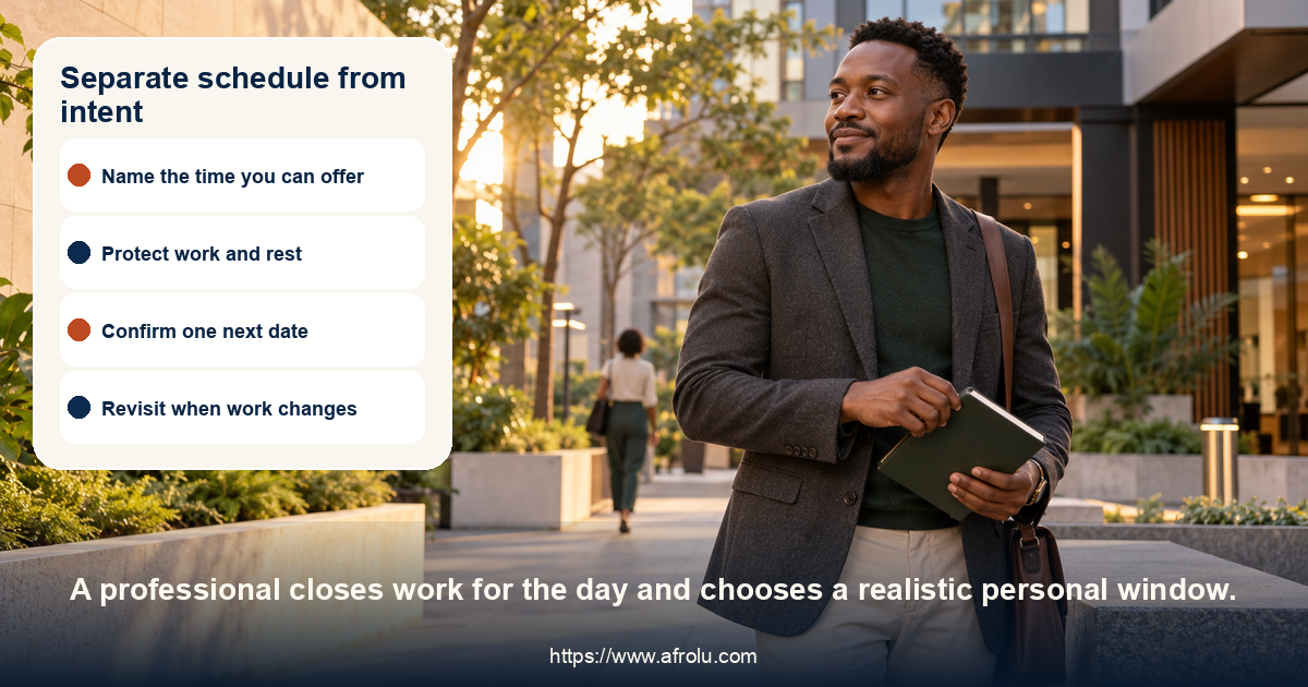 Adult man closes a notebook outside a modern Nairobi office courtyard.