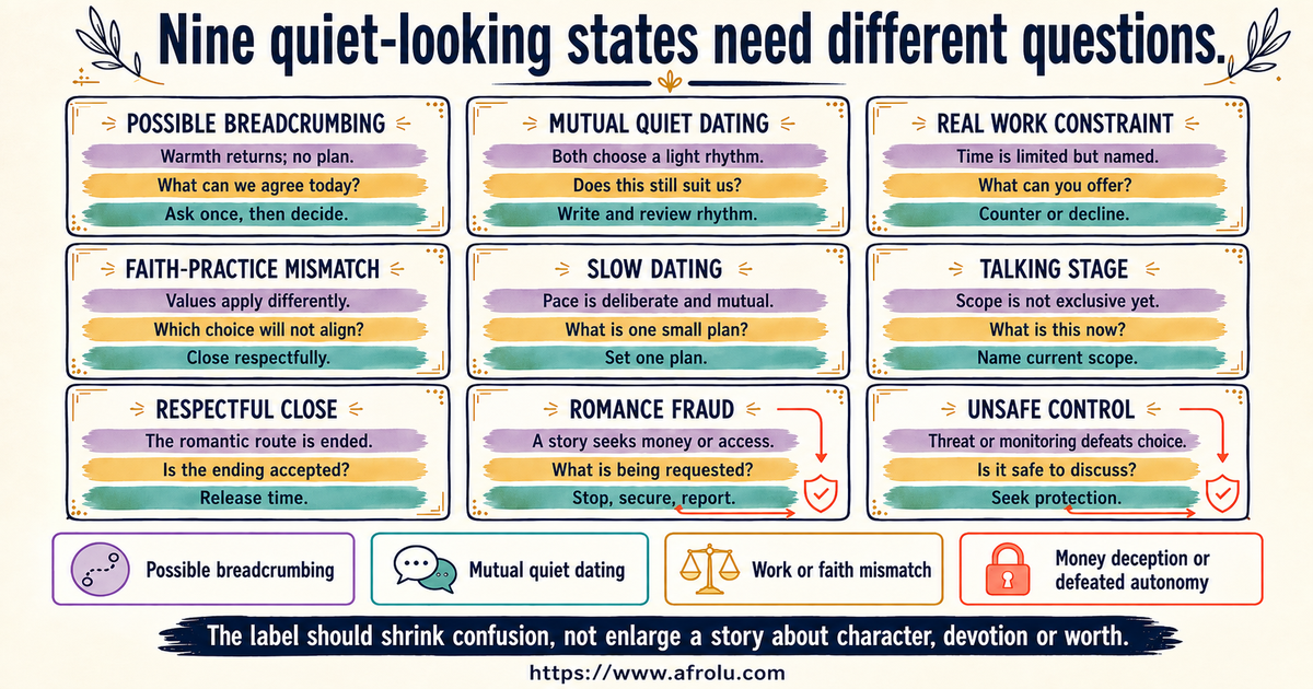 Nine-state comparison of breadcrumbing quiet dating work constraints faith mismatch fraud and unsafe control