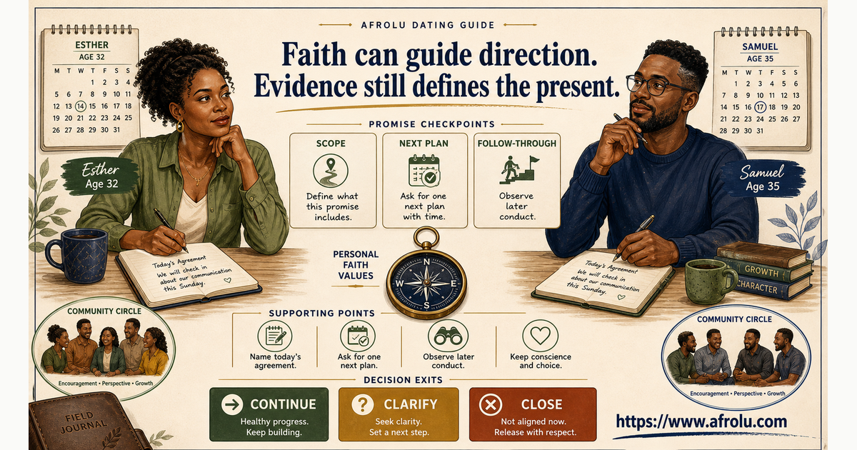 Esther and Samuel reviewing scope plan and follow-through for faith-led serious intention
