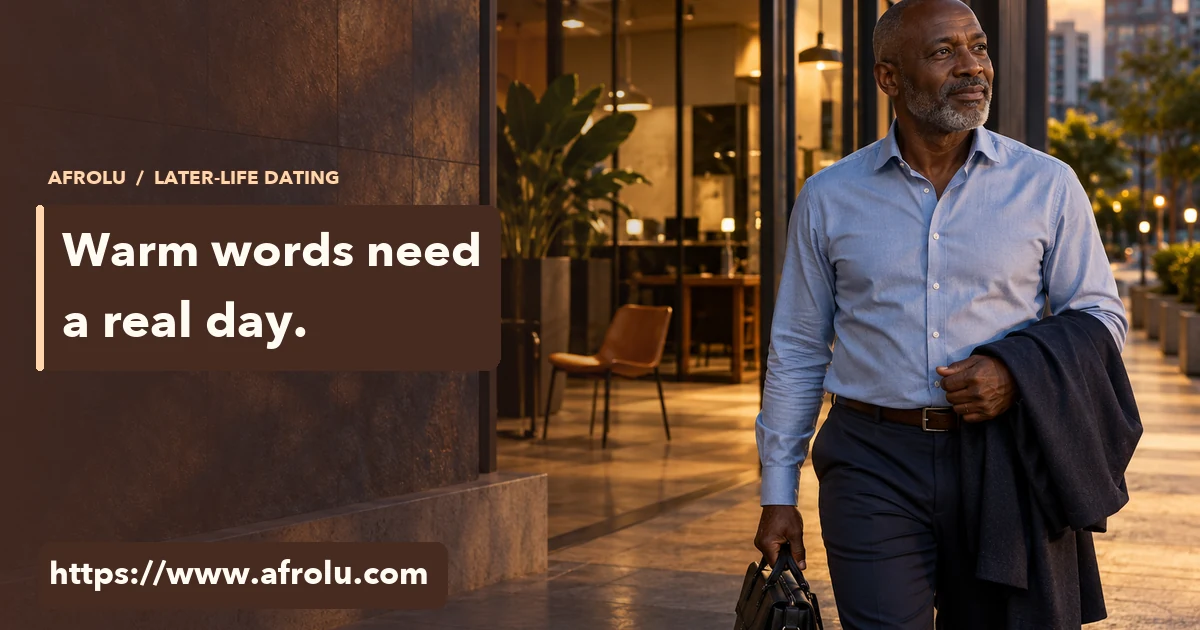 An older adult leaves a coworking lobby with his own work bag and a calm expression.