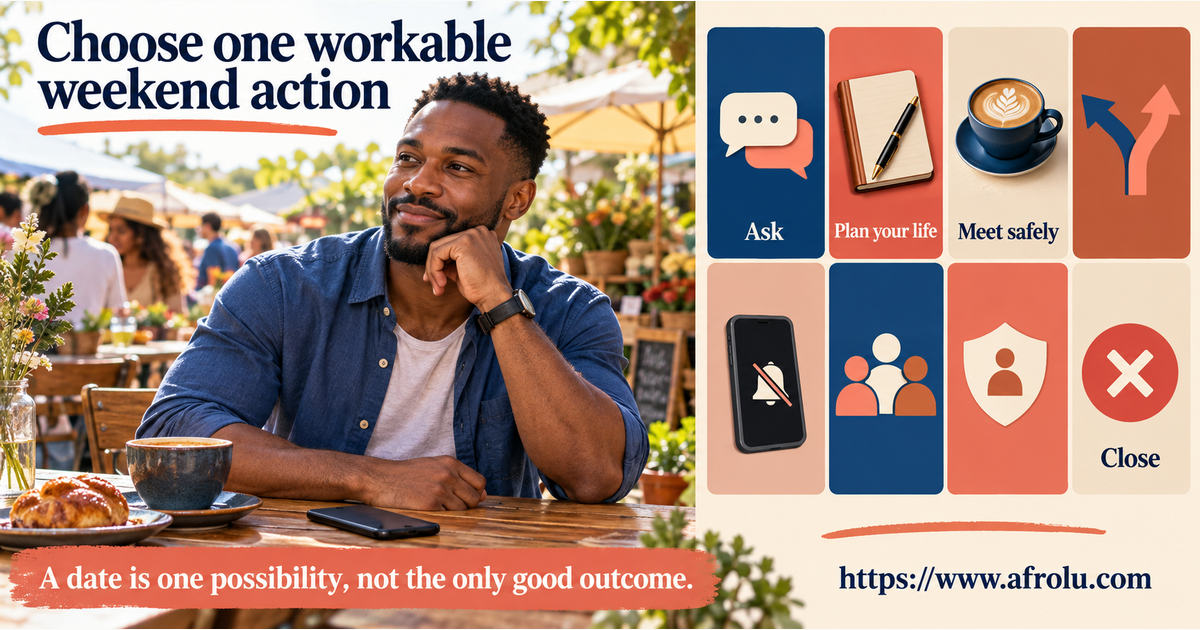 Eight equal-choice board for making a clear ask, keeping personal plans, scheduling a public coffee, proposing an alternative, muting a chat, seeing friends, reporting pressure or ending contact