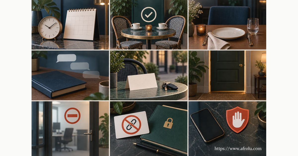 Nine-panel comparison of busy delay, casual agreement, missed plan, repeated vagueness, public invitation, private change, workplace access, suspicious link and direct threat