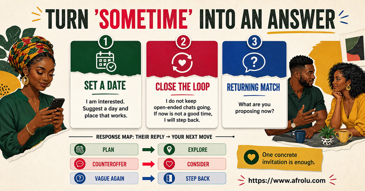 Breadcrumbing conversation scripts that ask for a specific date, close vague chats, and handle a returning match