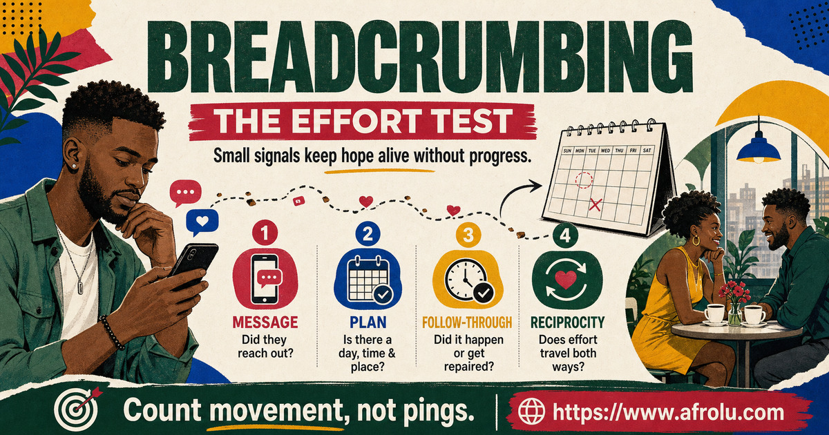 Illustrated breadcrumbing guide showing the difference between messages, plans, follow-through, and mutual progress