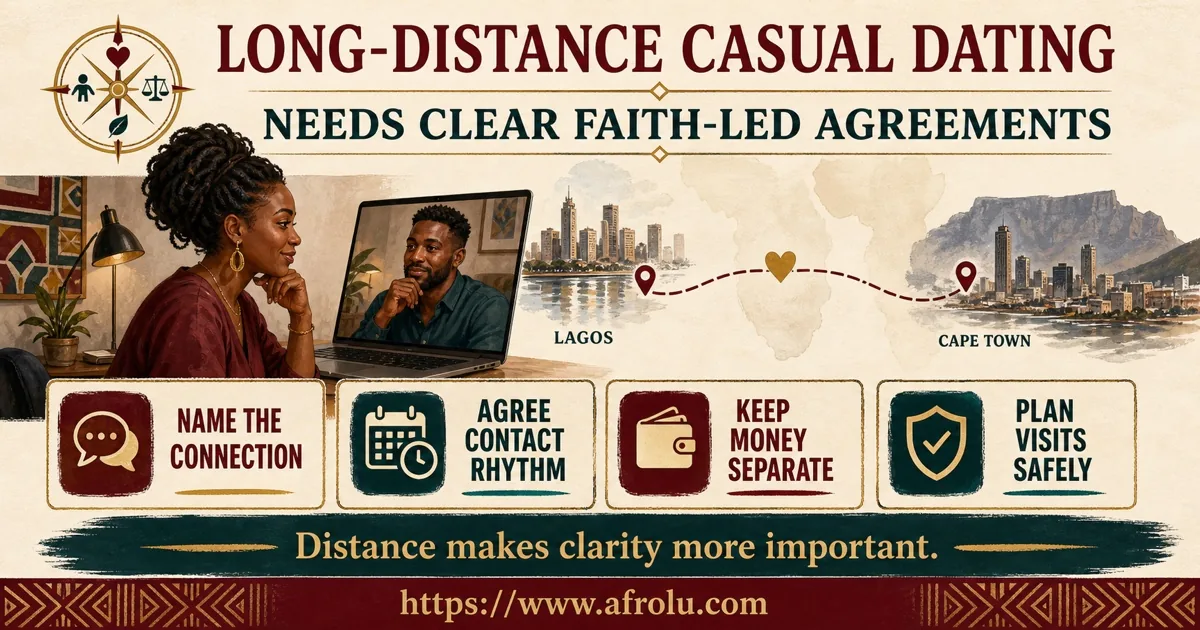 Adult-only explanatory hero visual for clear faith-led long-distance casual dating.