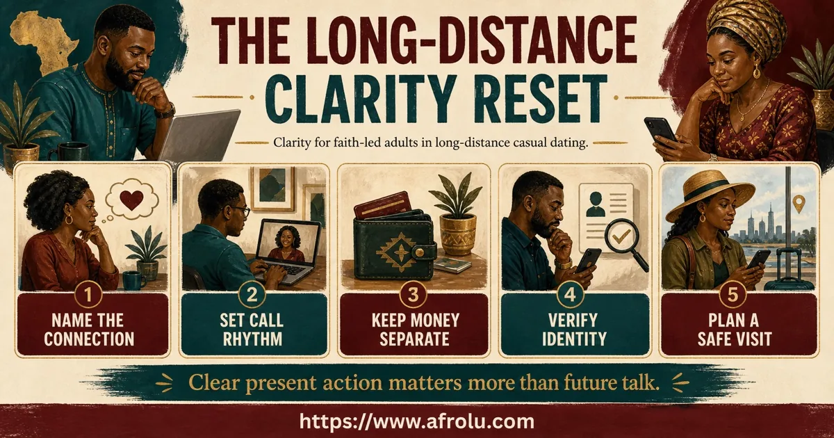Adult-only explanatory takeaway visual for clear faith-led long-distance casual dating.