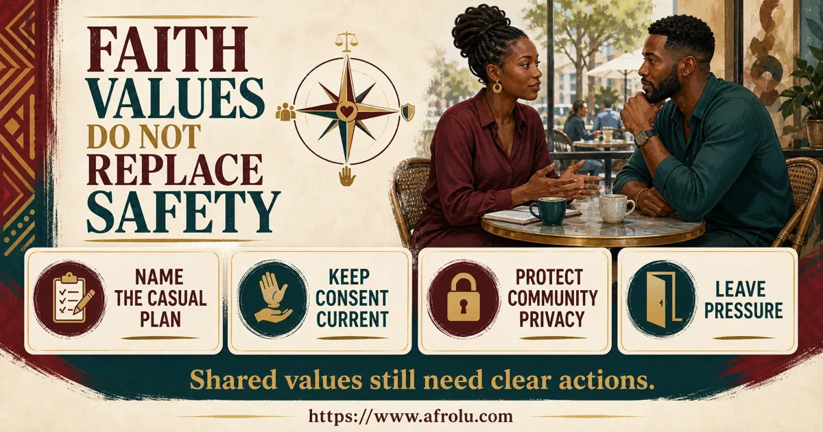 Four cards name the casual plan, consent, community privacy and leaving pressure.