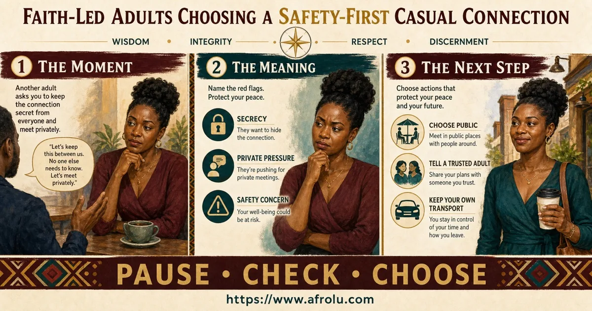 Three panels show secrecy pressure and a safe public next step.