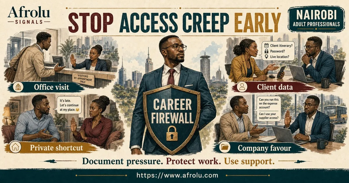 Adult Nairobi professionals identify office visits, client-data requests, private shortcuts and company favours as access risks.