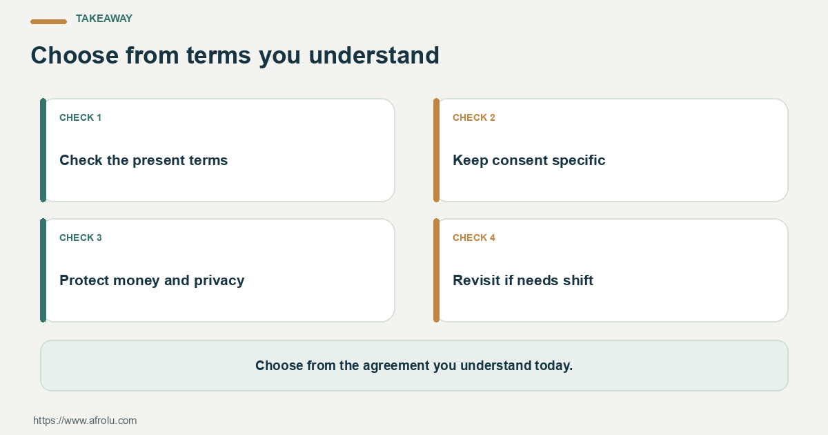 Takeaway for diaspora low pressure casual: Check the present terms; Keep consent specific; Protect money and privacy.
