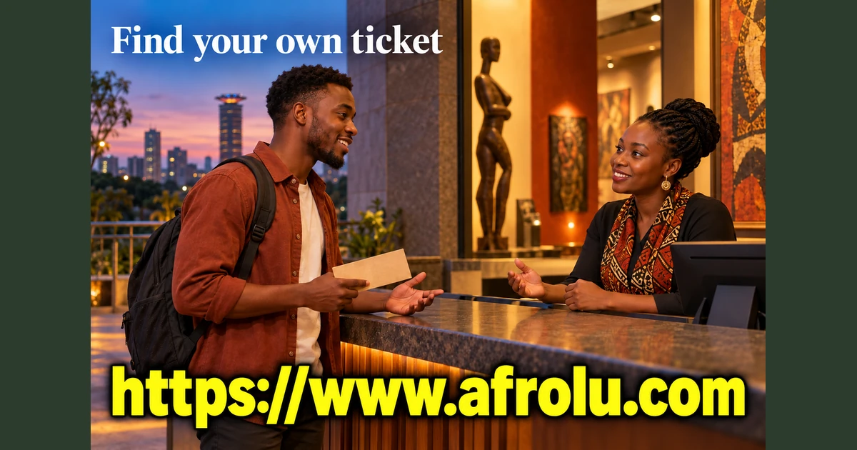 Two adults talk at a ticket counter.