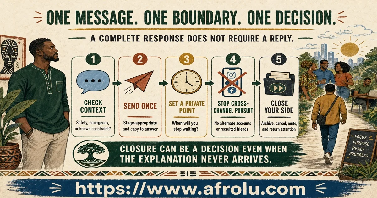 One message, one boundary, one decision plan after an unexplained dating disappearance