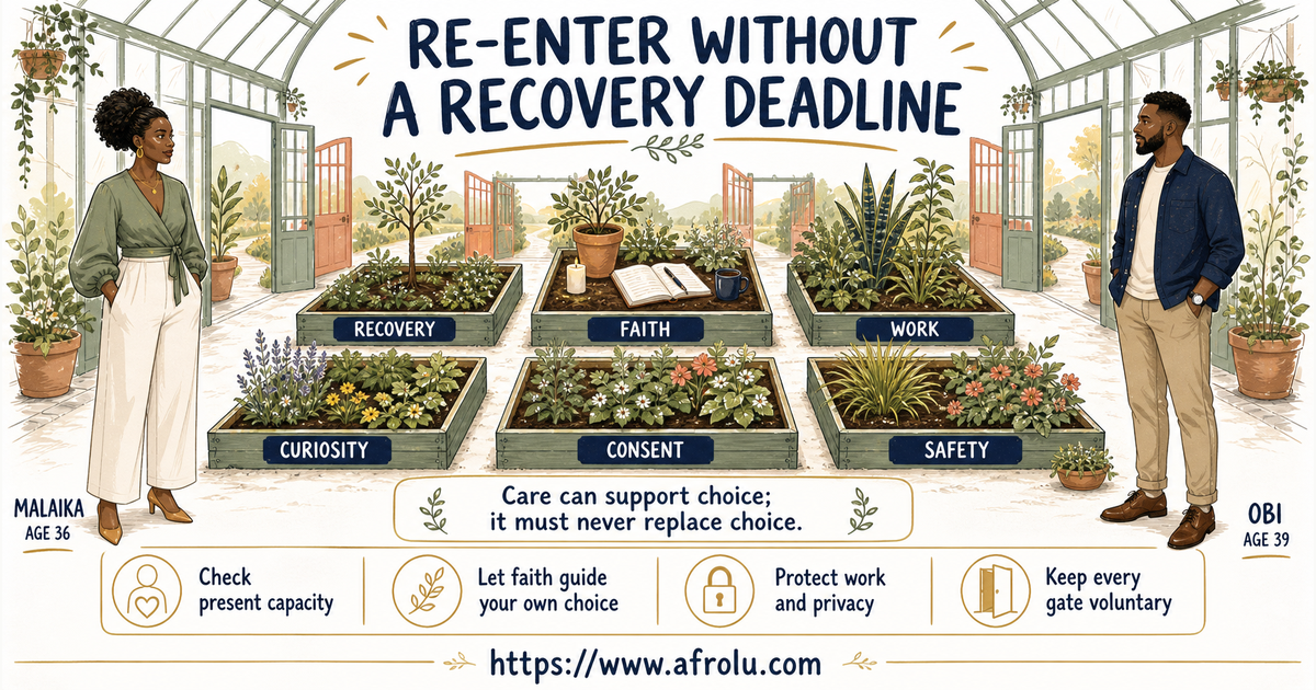 Malaika and Obi reviewing six separate greenhouse beds for recovery faith work curiosity consent and safety