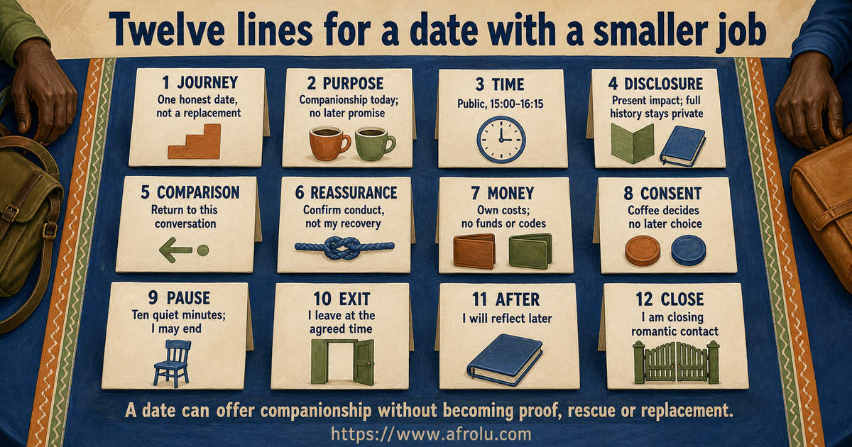 Twelve scripts for companionship pace disclosure comparison reassurance consent money exit pause and closure after heartbreak