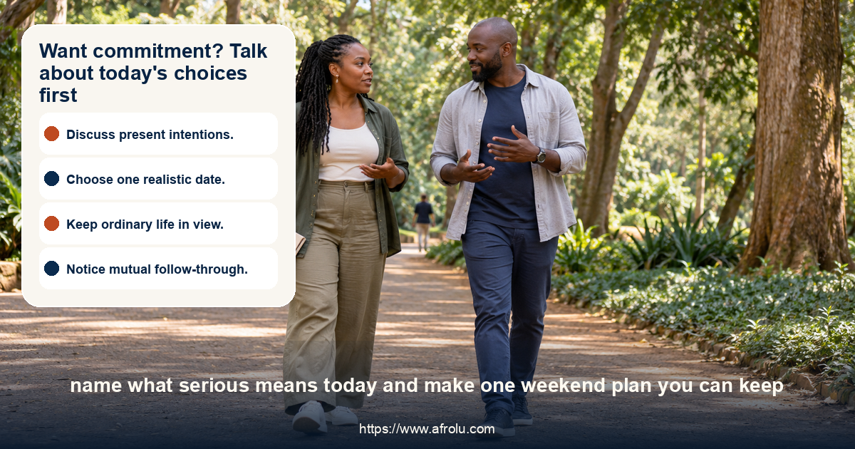 Two adults talk during a weekend walk in a Nairobi arboretum while exploring serious dating at a measured pace.
