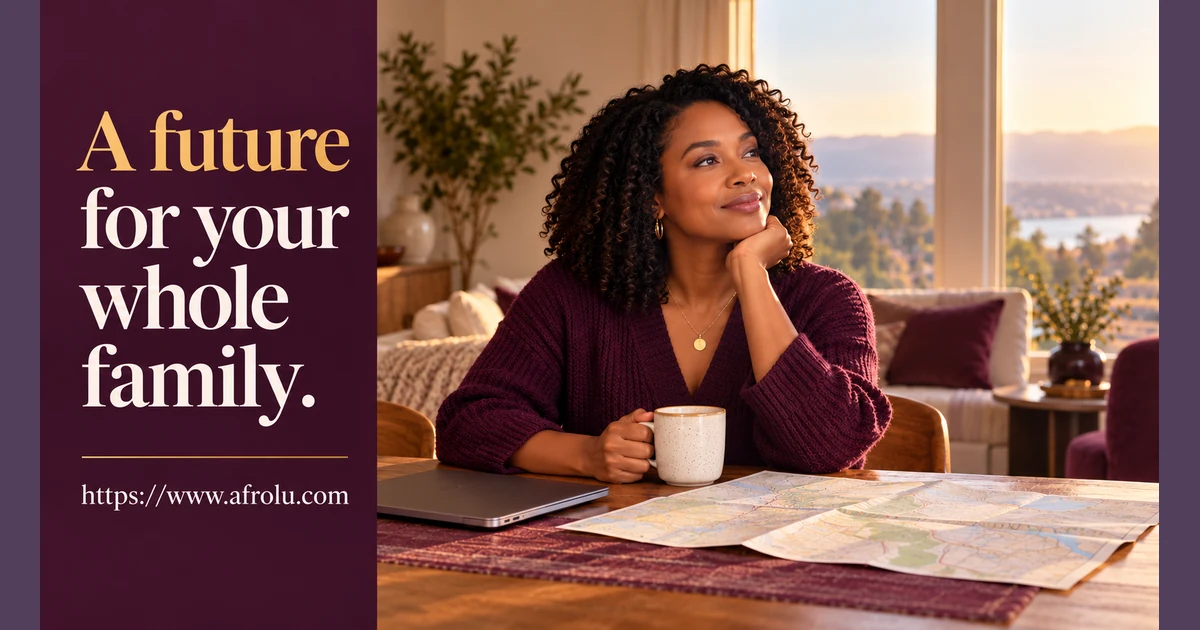 An adult parent considers a possible move while seated at a table with a map and closed laptop.